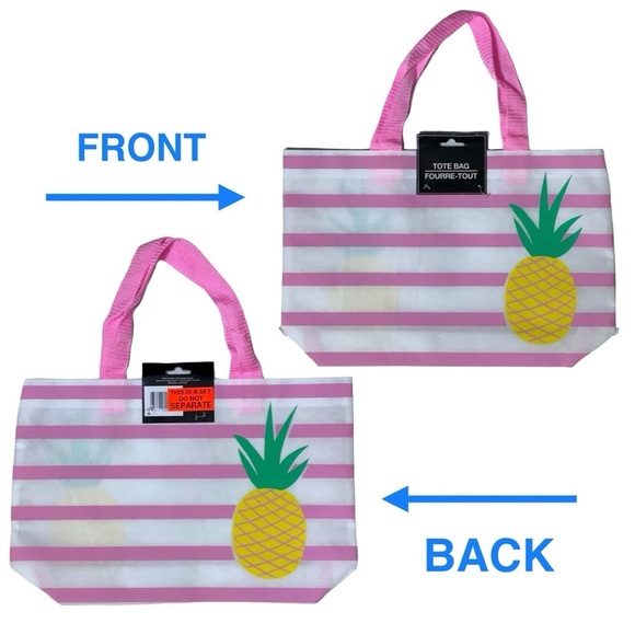 Flip Flop Tote Bag Set Pineapple Tropical Beach Theme Pink White Women’s L 9/10 - Picture 3 of 16